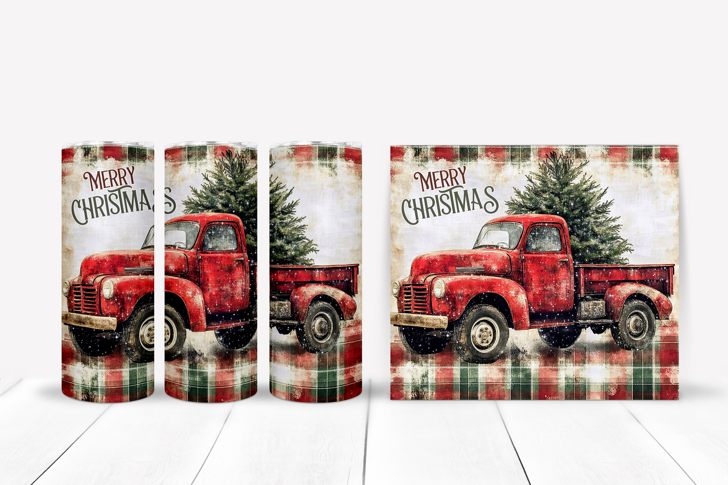 20oz Skinny Tumbler - Christmas Truck and Tree