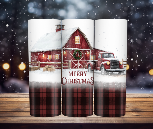 20oz Skinny Tumbler - Christmas Truck and Barn