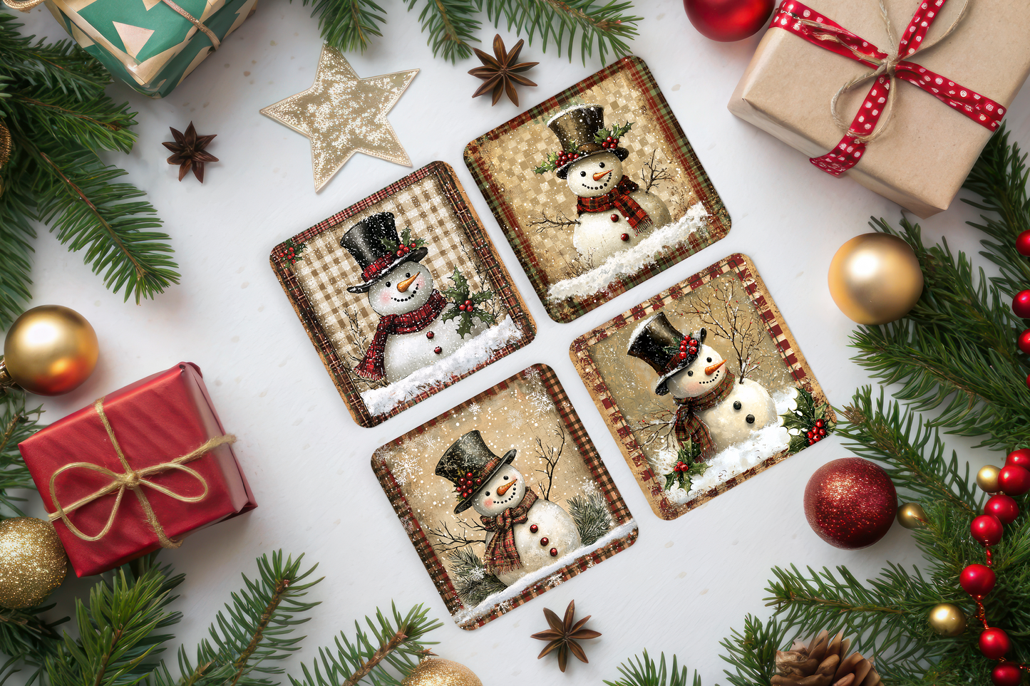 Coaster Set - Classic Snowman