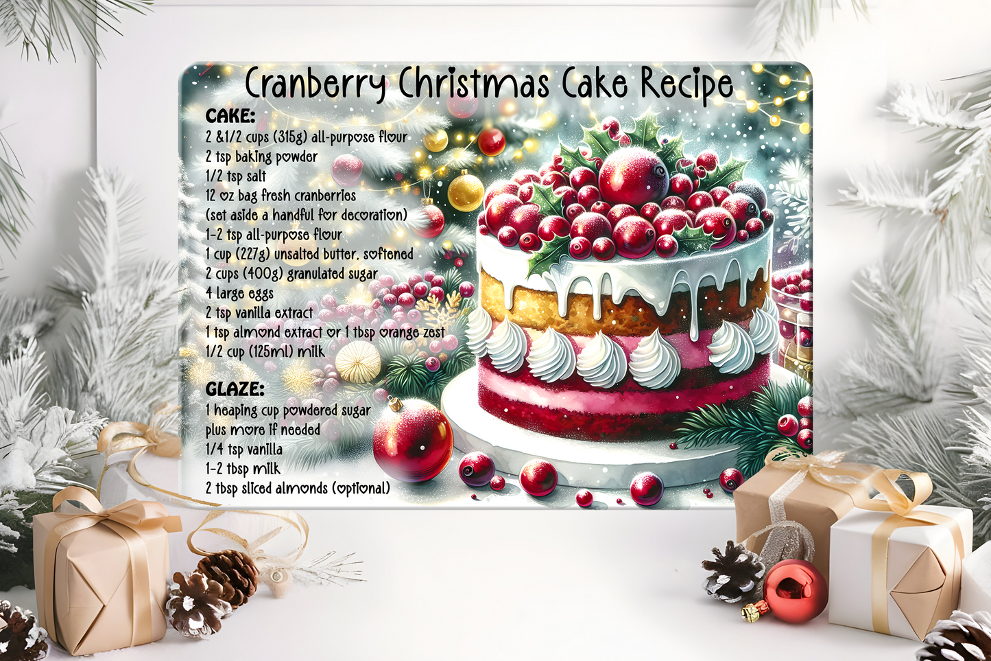 Cutting Board - Cranberry Christmas Cake Recipe