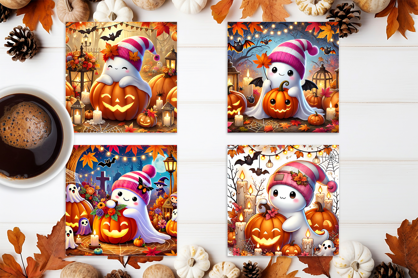 Coaster Set - Cute Halloween Ghosts